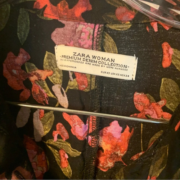 Zara Floral Black Maxi Dress Button Front 3/4 Sleeve XS - Picture 6 of 12